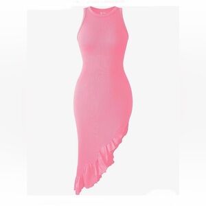 OQQ Candypink Women's👩🏻Sexy Sleeveless Ruffled Irregular NWOT🏷️Dress👗Sz M